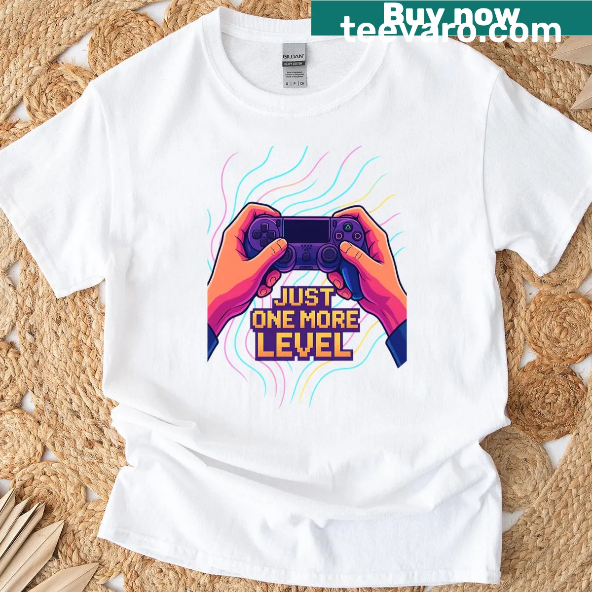 Oversized t-shirt with 'One More Level' graphic for gamers — on a men's t-shirt
