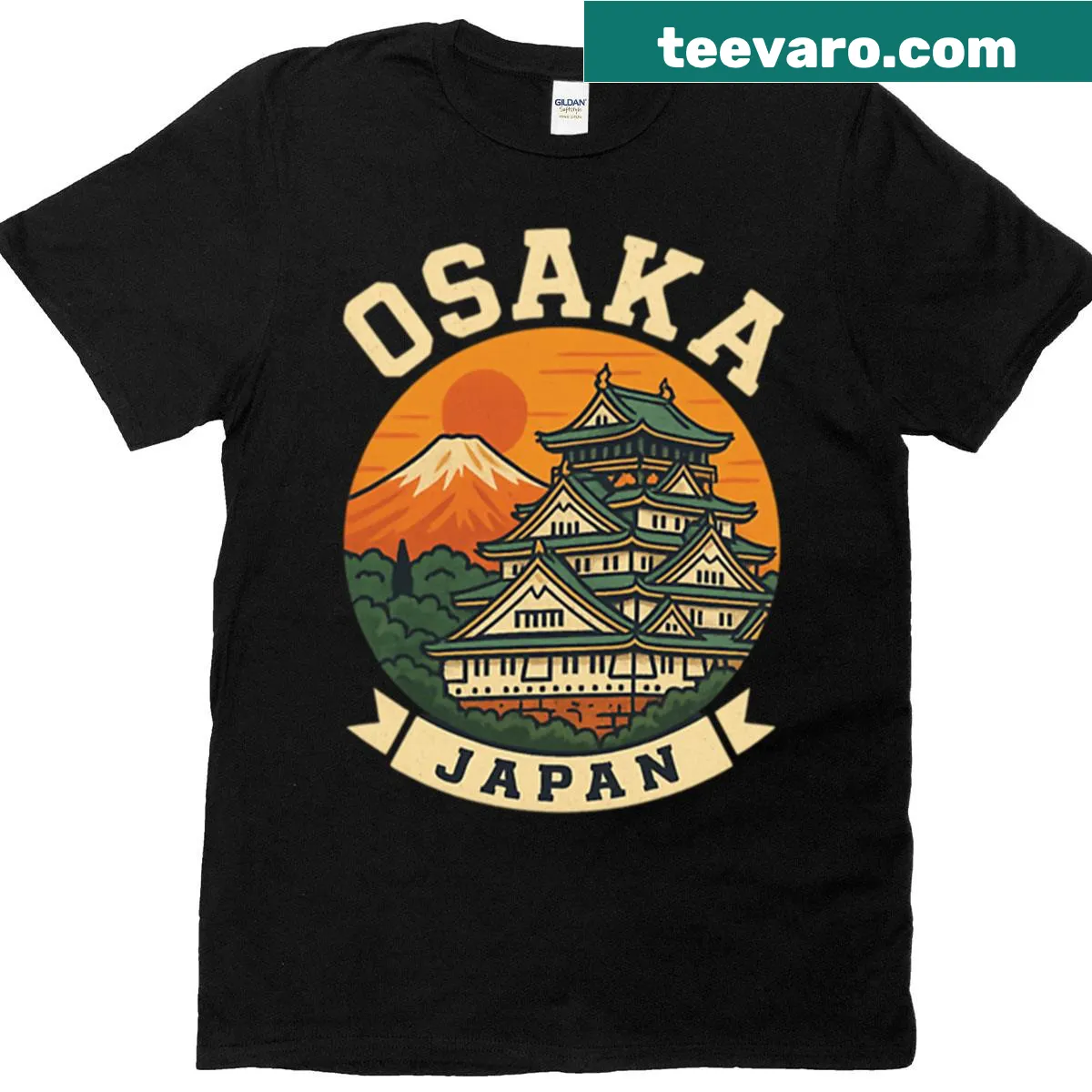 T-shirt featuring an artistic illustration of Osaka, Japan — on a men's t-shirt