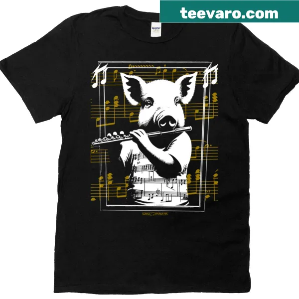 Cartoon T-shirt with a pig playing a flute