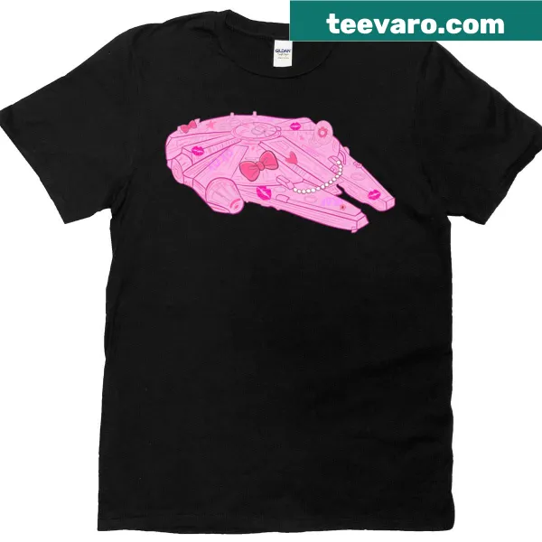 Cute T-shirt featuring a pink spaceship in a sci-fi style