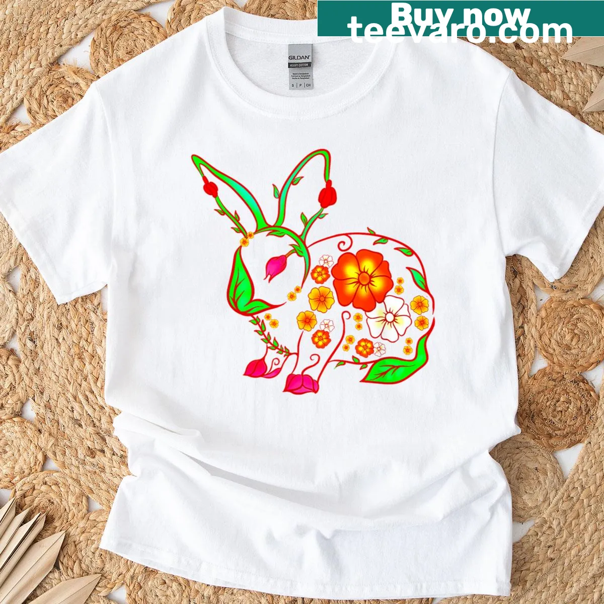 Cute floral bunny silhouette on T-shirt for kids. — on a men's t-shirt