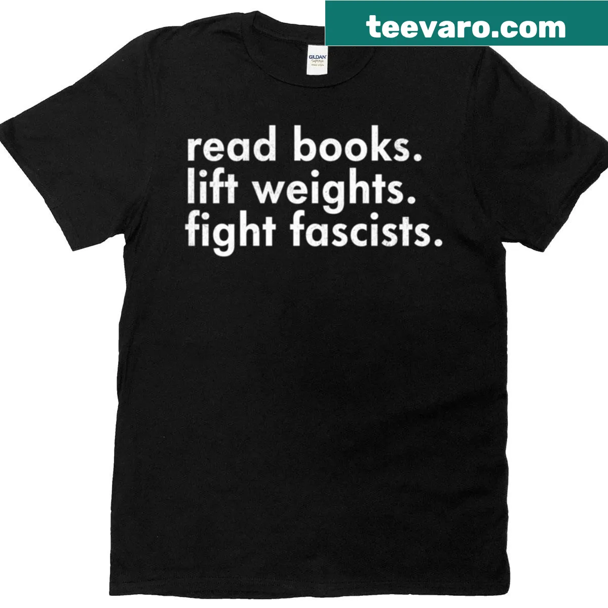 Oversized T-shirt featuring the phrase about books, fitness, and activism — on a men's t-shirt