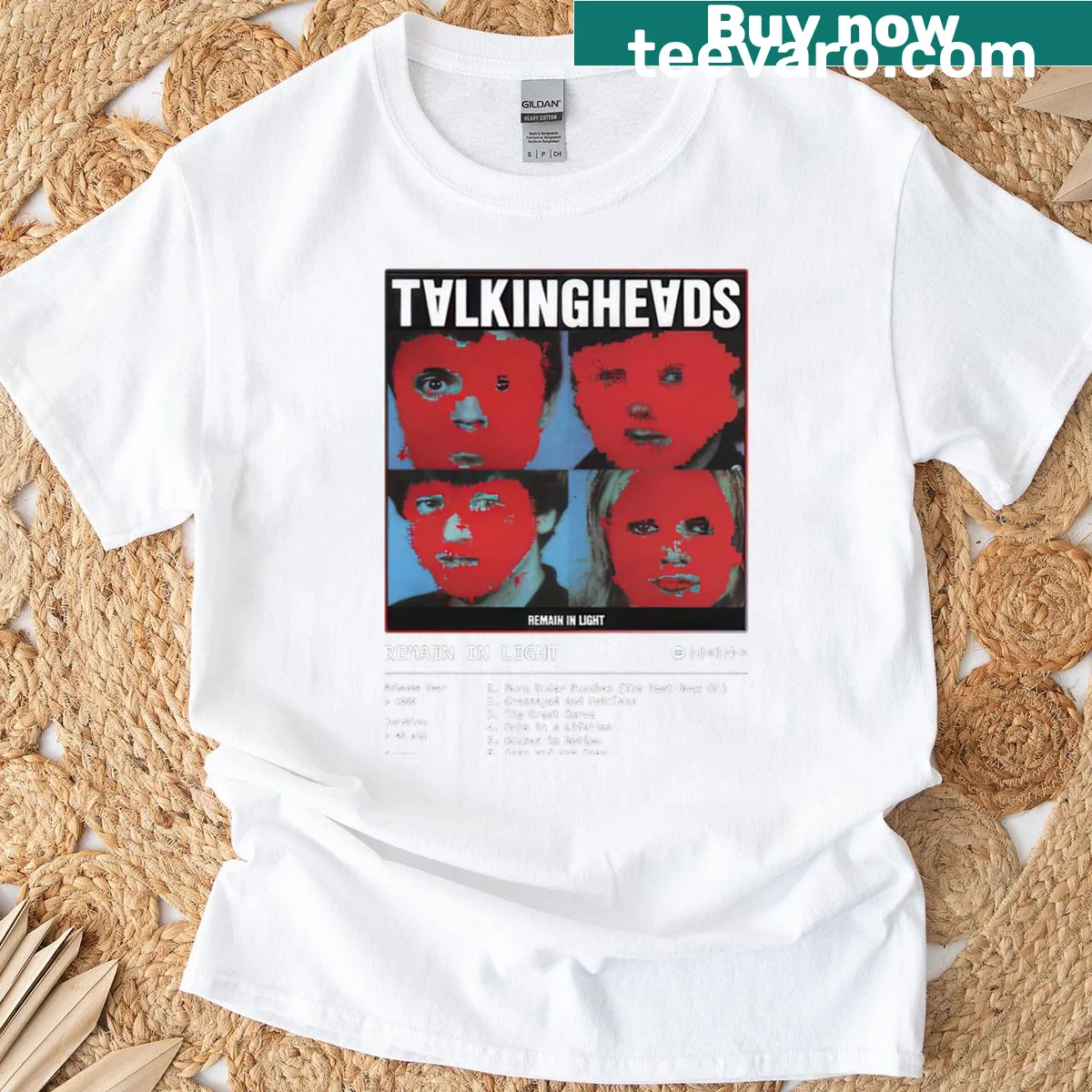 Illustrated T-shirt inspired by the Talking Heads 1980 album art — on a men's t-shirt