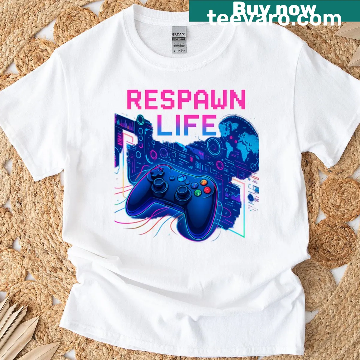 Oversized t-shirt with 'Respawn Life' in bold typography — on a men's t-shirt