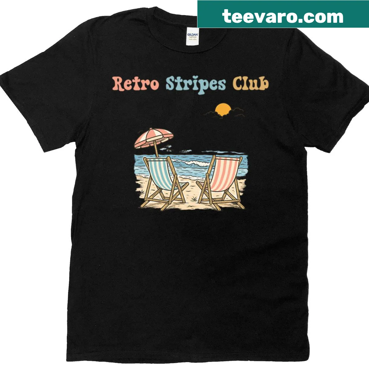Bold vintage striped pattern t-shirt design — on a men's t-shirt
