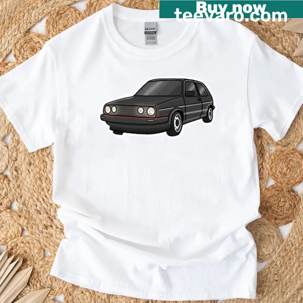 Vintage distressed t-shirt featuring a classic German Golf 2 car