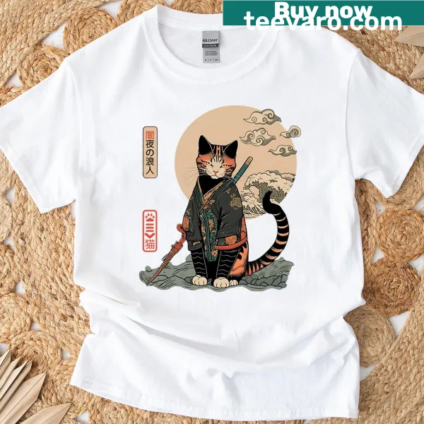 Illustration of a cat dressed as a ronin with a sword