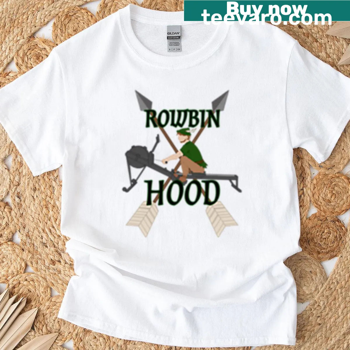 Humorous text design reimagining Robin Hood on T-shirt — on a men's t-shirt
