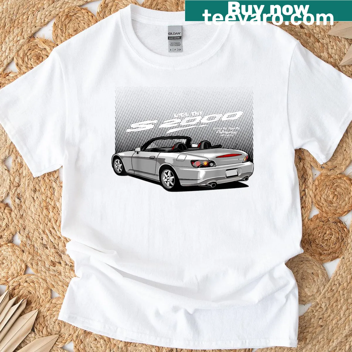 Graphic of S2000 car on a T-shirt for automotive enthusiasts — on a men's t-shirt