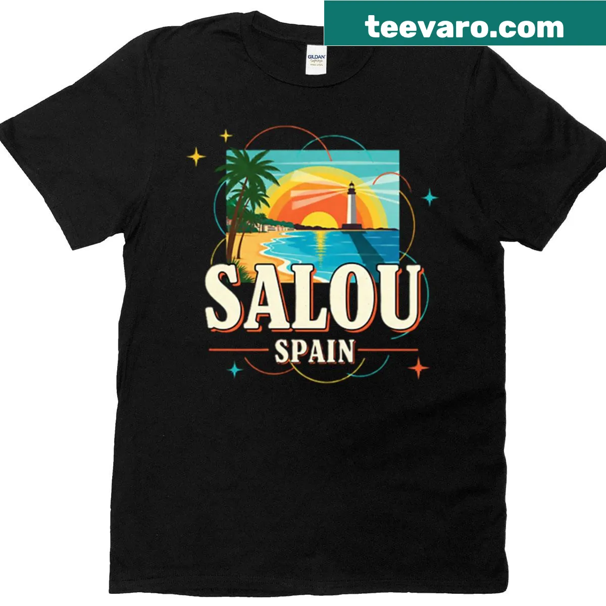 Vintage travel graphic featuring Salou on a distressed T-shirt — on a men's t-shirt