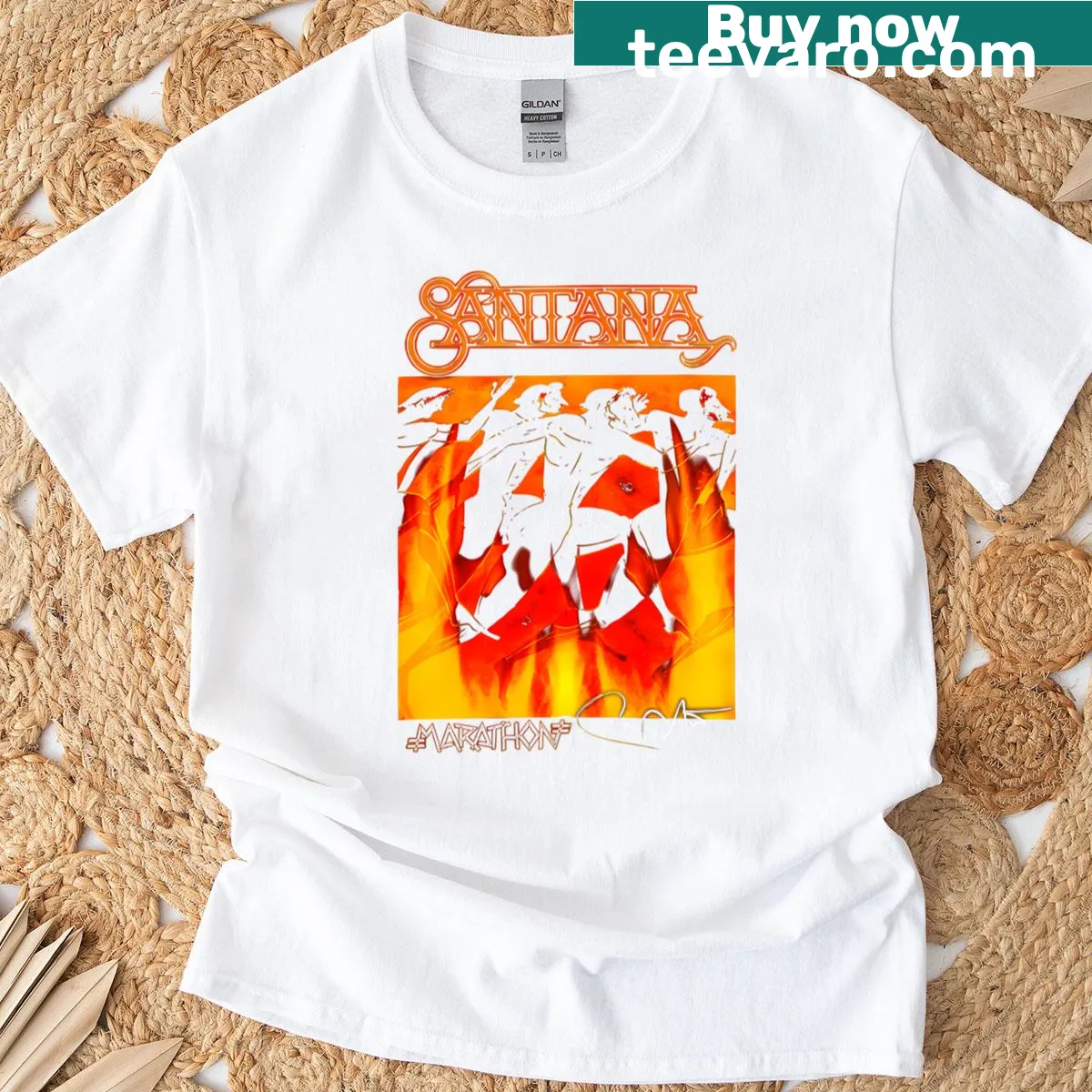 Vintage-style Santana band t-shirt honoring rock music history — on a men's t-shirt