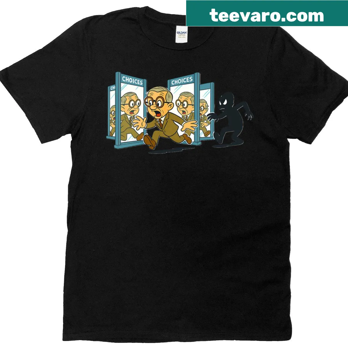 Philosophical typography tee featuring Sartre's themes of freedom — on a men's t-shirt