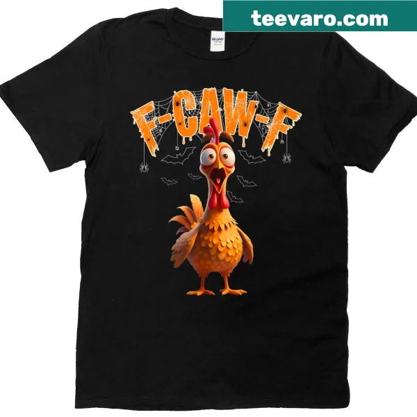 Playful scared rooster graphic for Halloween-themed t-shirt