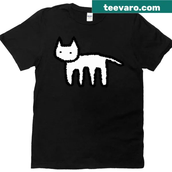 T-shirt featuring a playful illustration of a scraggly cat