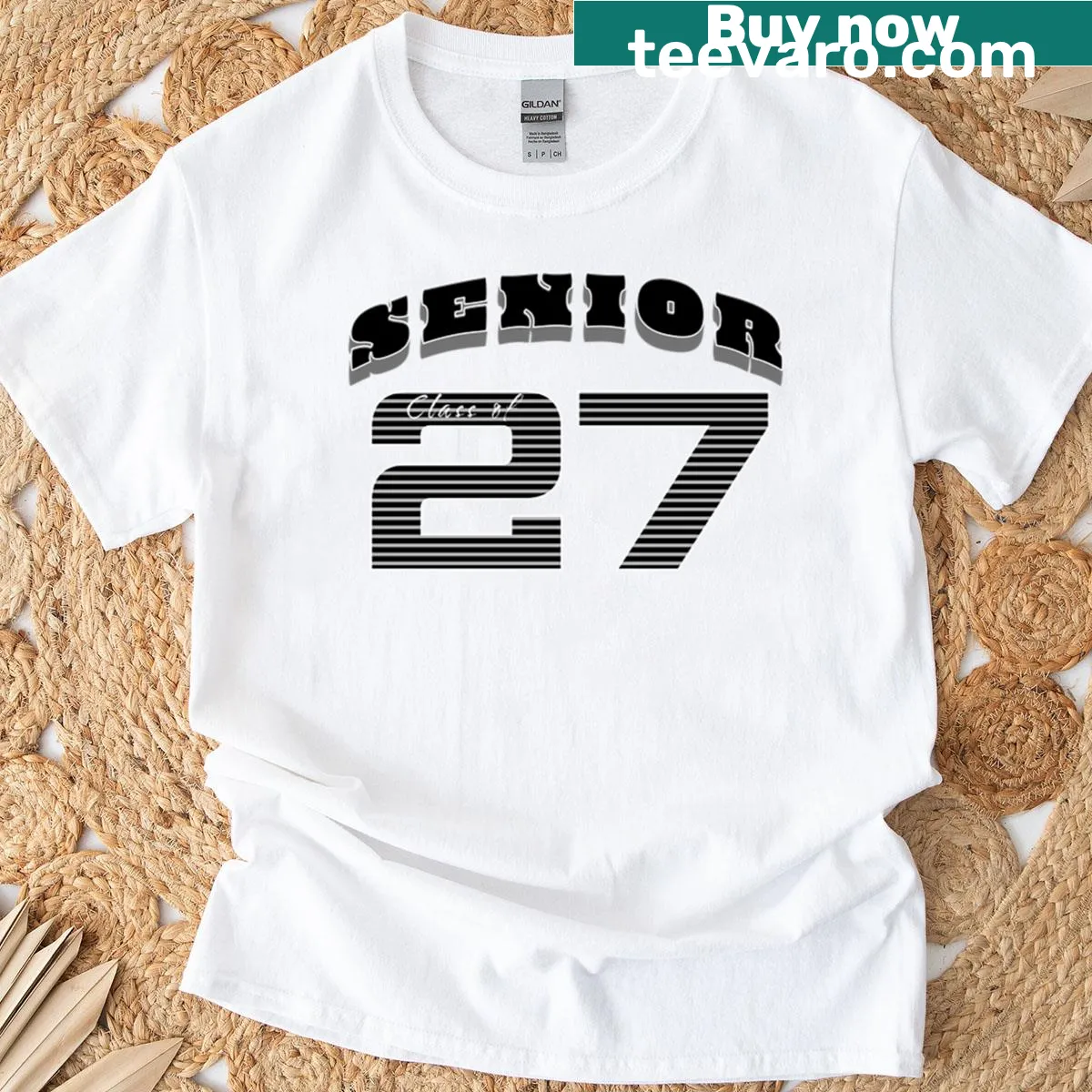 Boxy t-shirt for Senior Class of 27 with bold text — on a men's t-shirt
