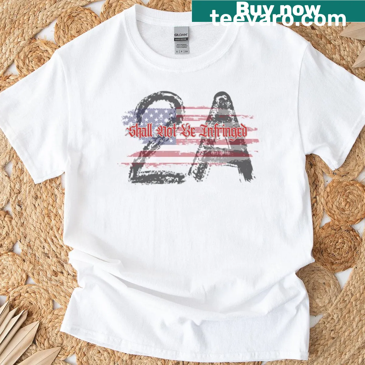 Oversized T-shirt with the phrase 'Shall Not Be Infringed' in bold text — on a men's t-shirt