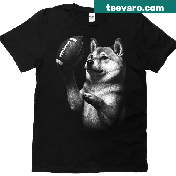 Illustration of Shiba Inu in football gear on T-shirt