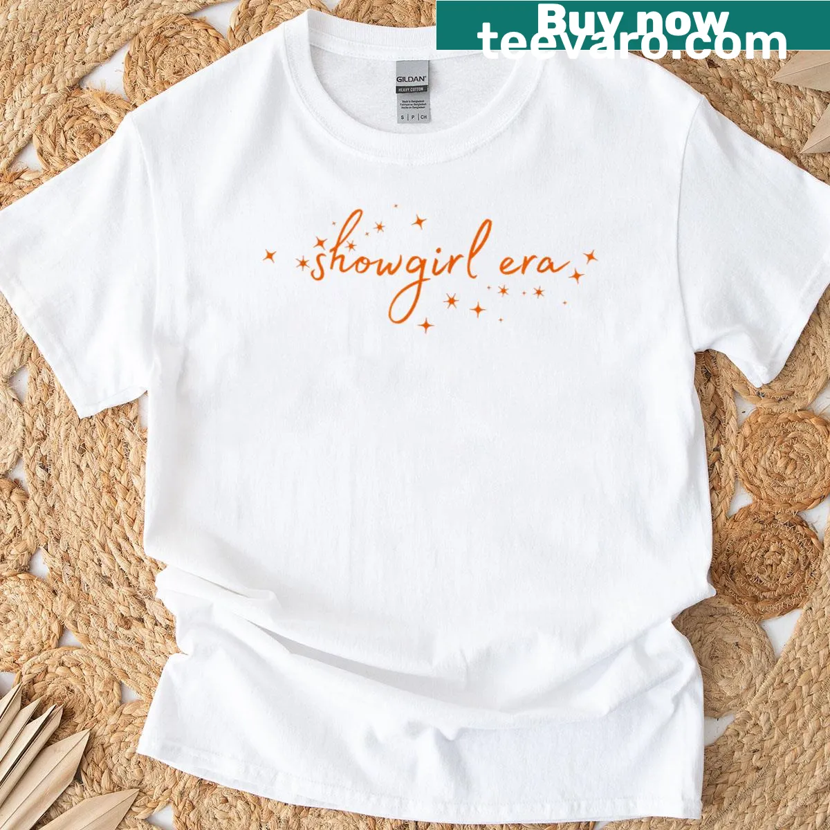 Chic graphic T-shirt for women celebrating showgirl era — on a men's t-shirt