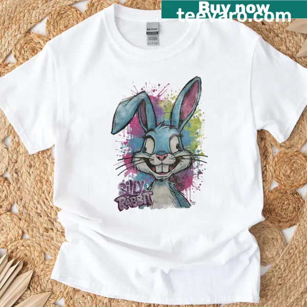 Vintage t-shirt with a playful illustration of a silly rabbit