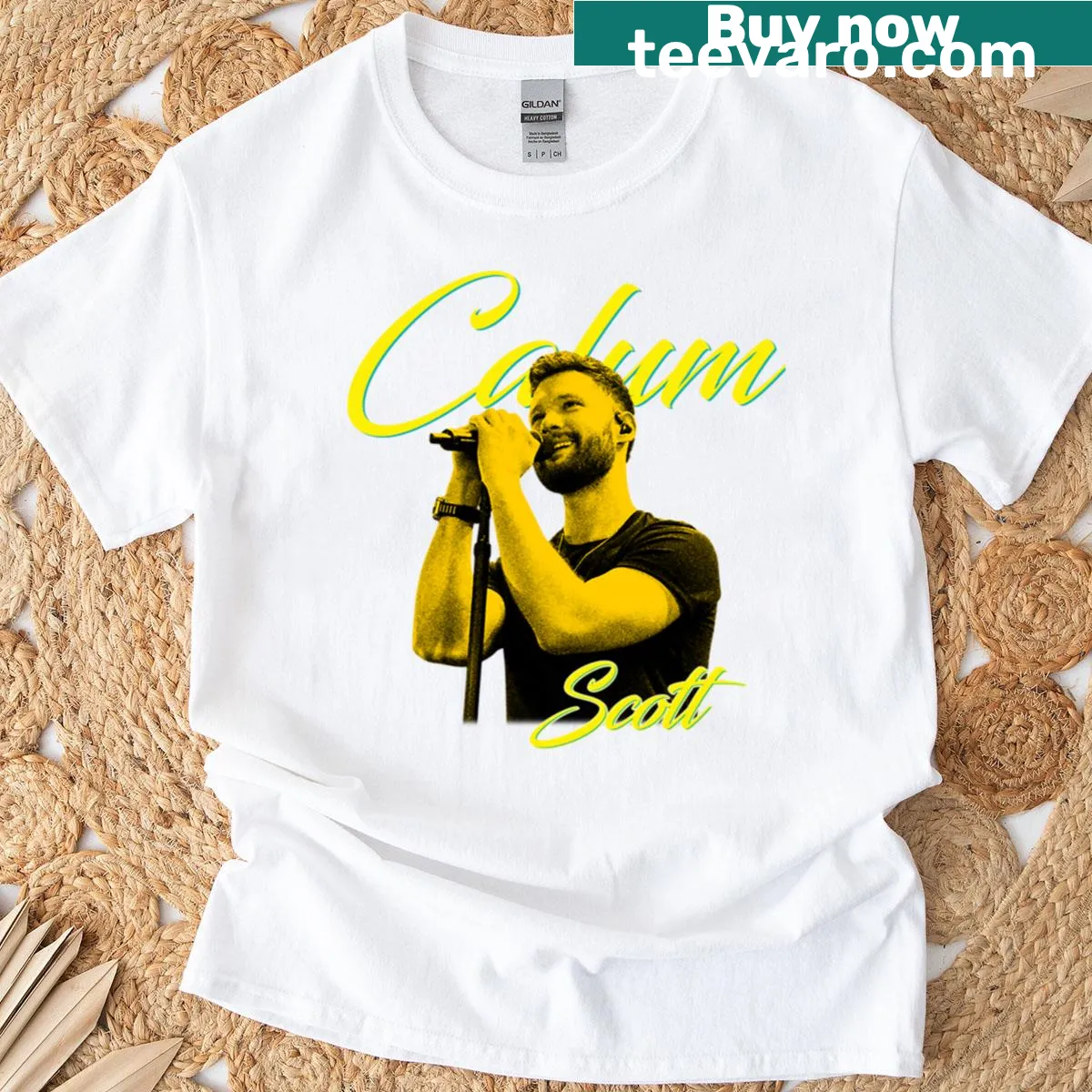 Illustrative T-shirt featuring a man singing and playing guitar — on a men's t-shirt