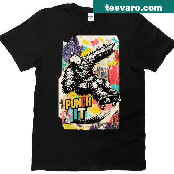 Playful skating design among stars on a T-shirt