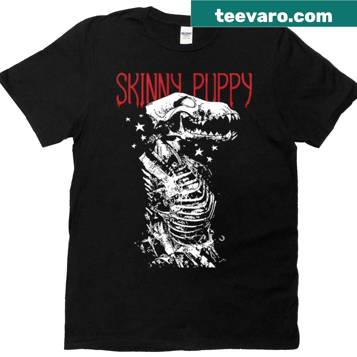 Vintage-inspired Skinny Puppy tribute T-shirt — on a men's t-shirt