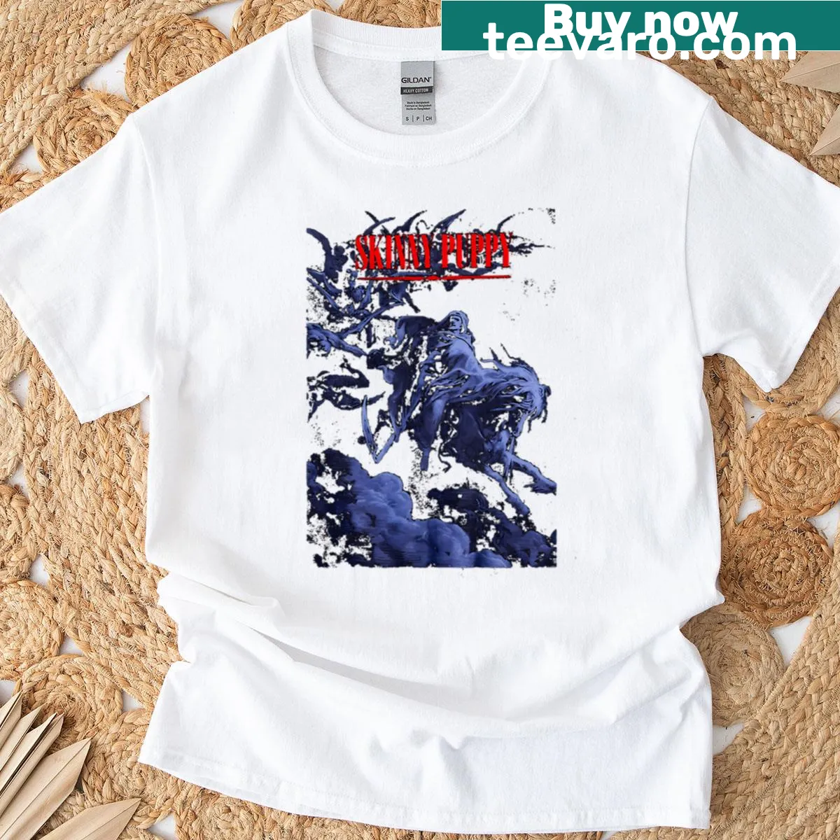Graphic tee featuring Skinny Rock Puppy design — on a men's t-shirt