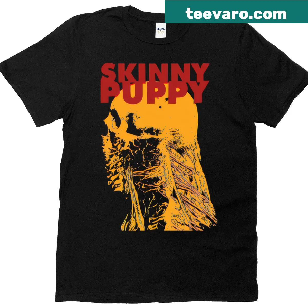 Illustration of a skinny yellow puppy on a T-shirt — on a men's t-shirt