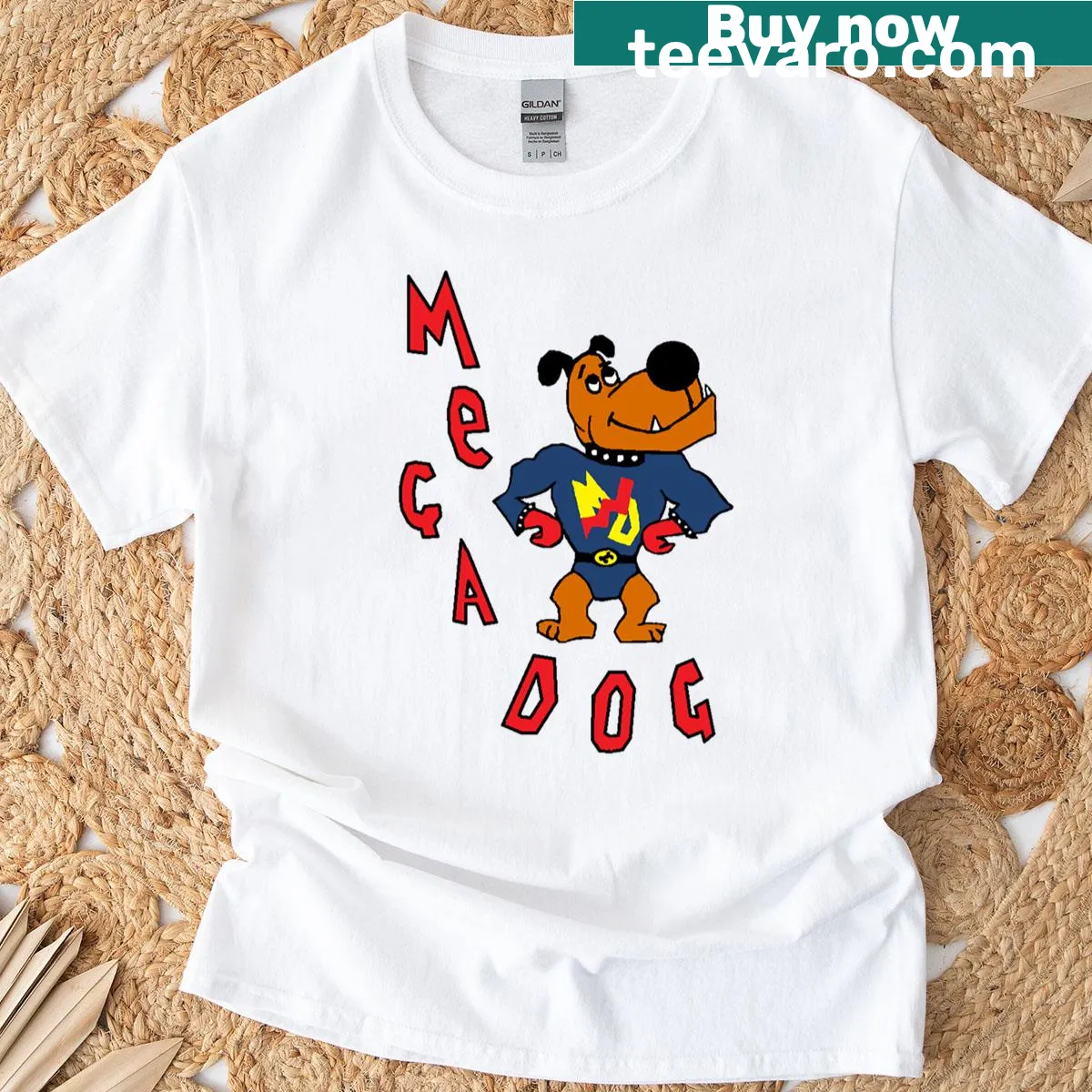 Cartoon t-shirt featuring Sid Jenkins and a mega dog design — on a men's t-shirt