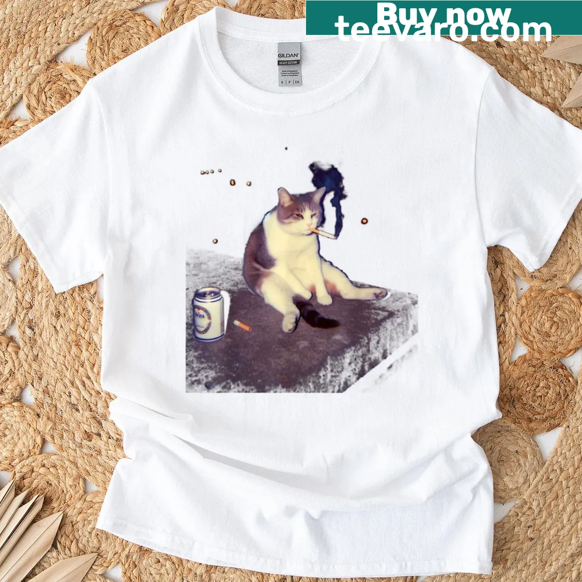 Oversized T-shirt with a funny smoking cat meme design — on a men's t-shirt