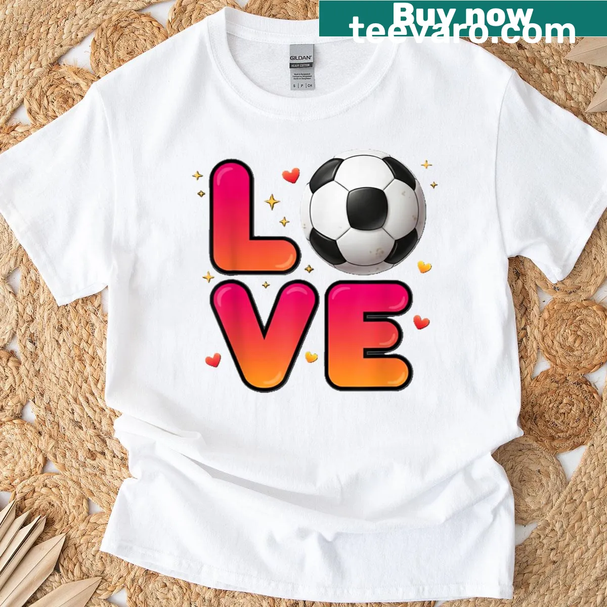 Soccer Love Tee with playful football-themed graphic — on a men's t-shirt