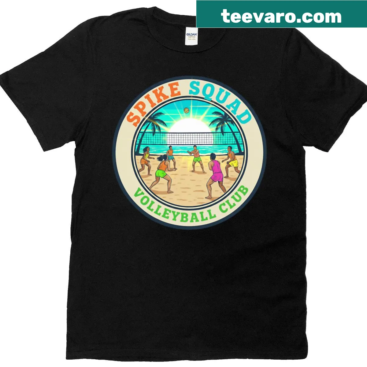 Bold 'Spike Squad' graphic on volleyball T-shirt — on a men's t-shirt