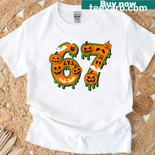 Minimalist Halloween T-shirt featuring number 67