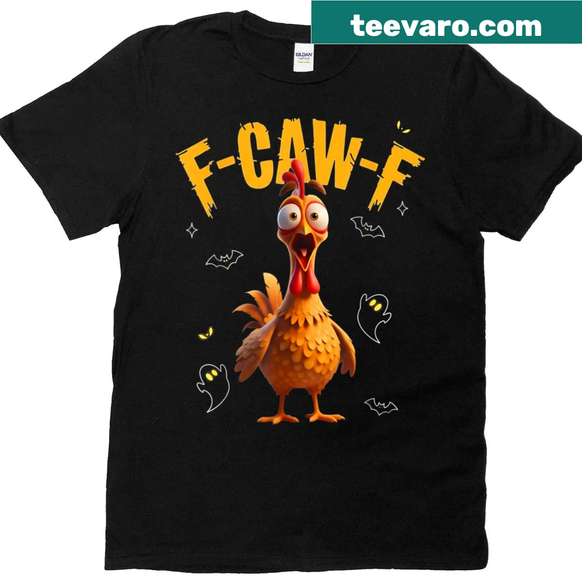 Cartoon ghostly rooster graphic on a playful T-shirt — on a men's t-shirt