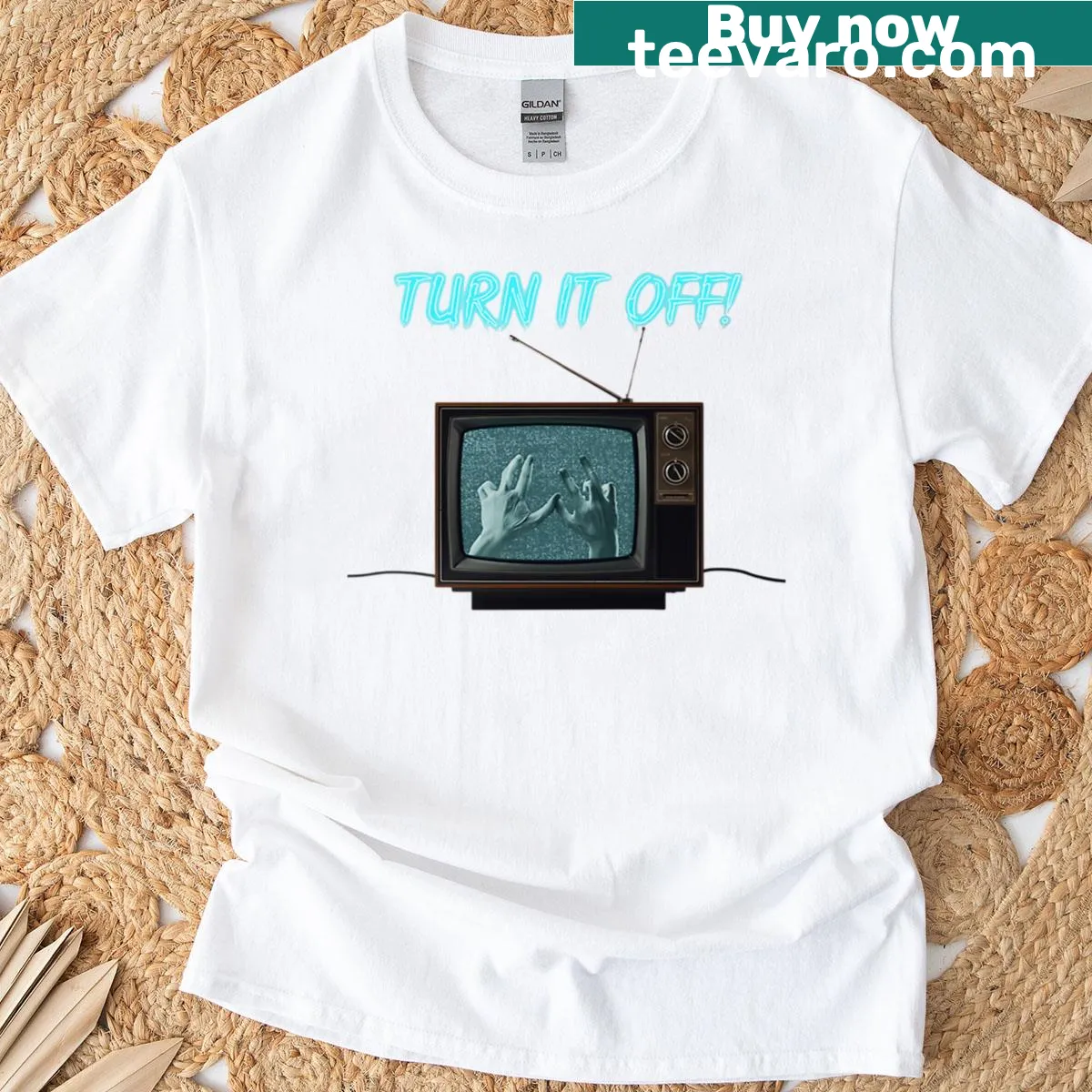 Oversized tee depicting a haunted screen with static horror art — on a men's t-shirt