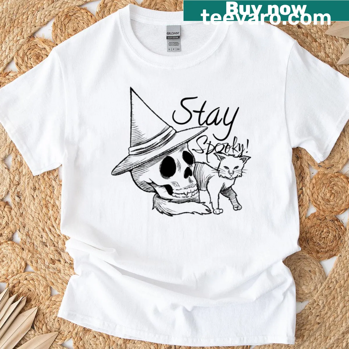 T-shirt with 'Stay Spooky' graphic design — on a men's t-shirt