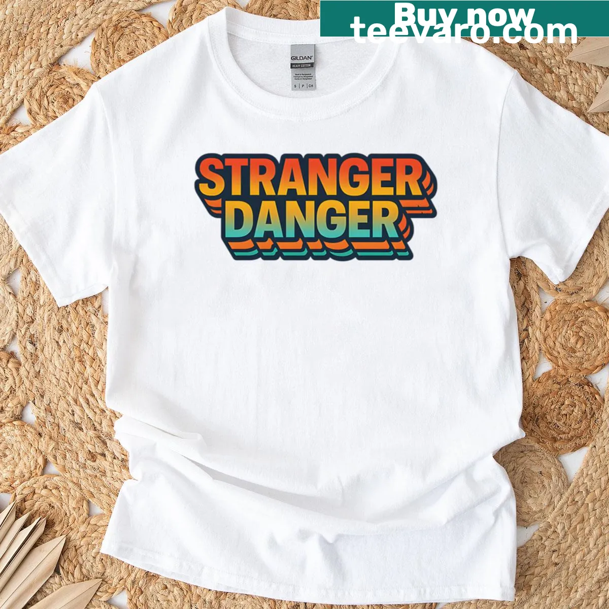'Stranger Danger' typography T-shirt with retro design — on a men's t-shirt
