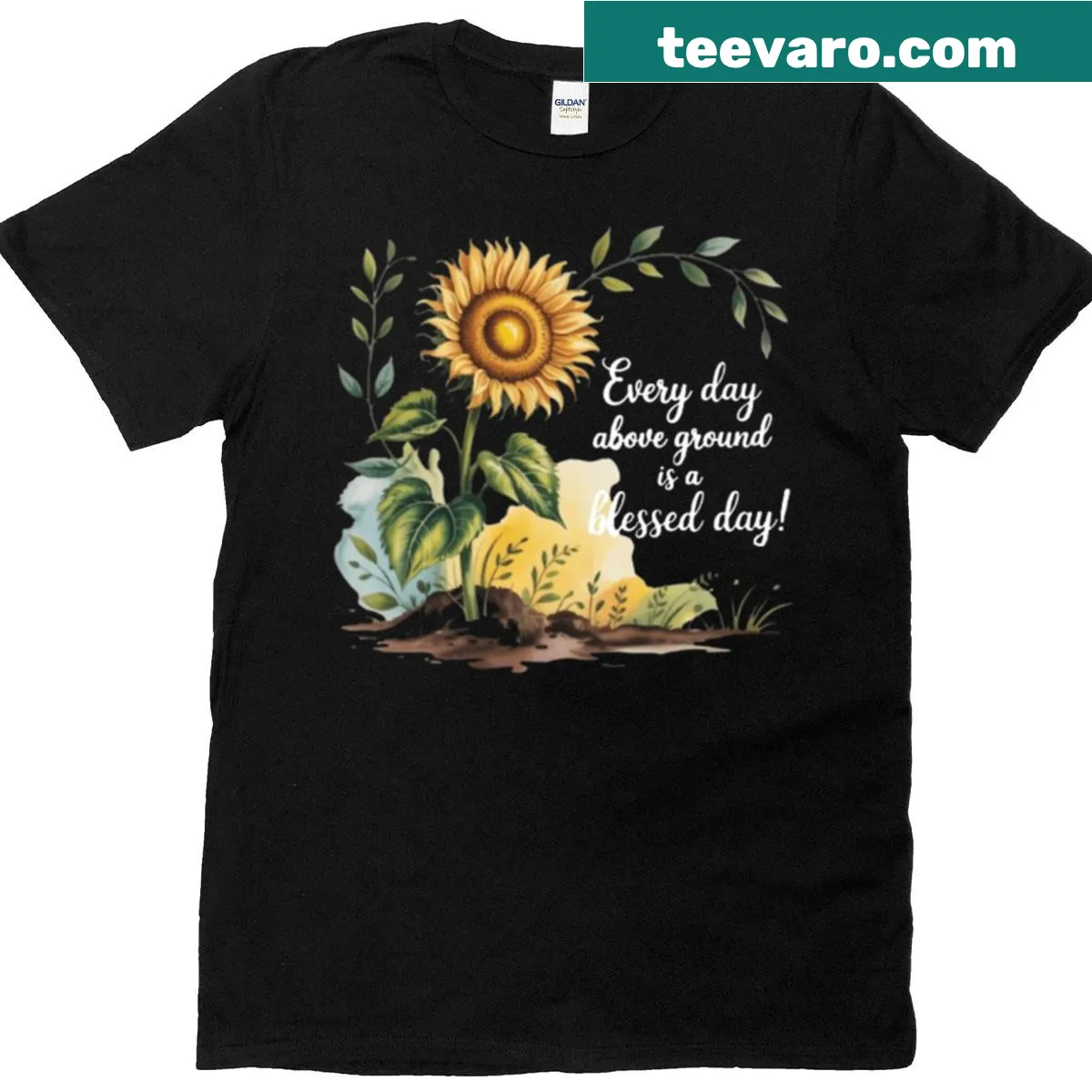 Inspirational sunflower graphic t-shirt promoting positivity and joy. — on a men's t-shirt