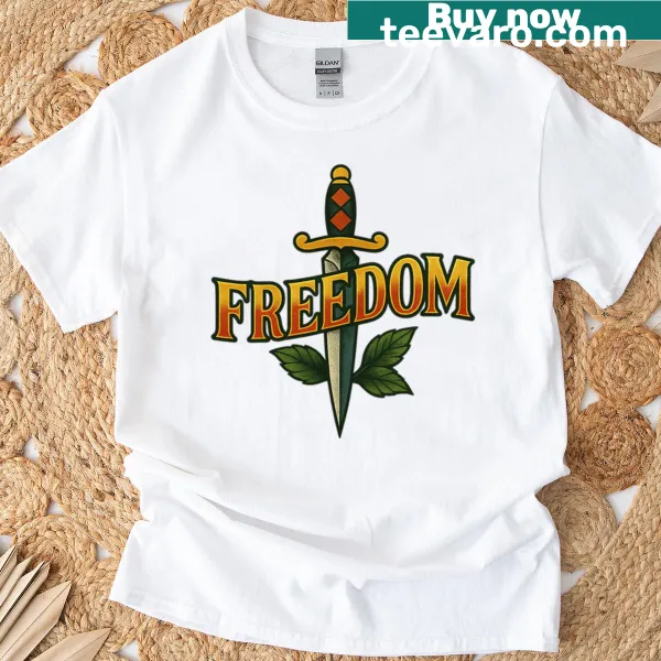 Vintage t-shirt featuring a powerful sword design symbolizing freedom