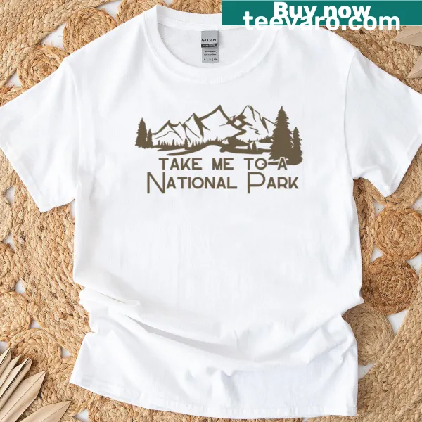 Adventure-themed national park graphic on t-shirt