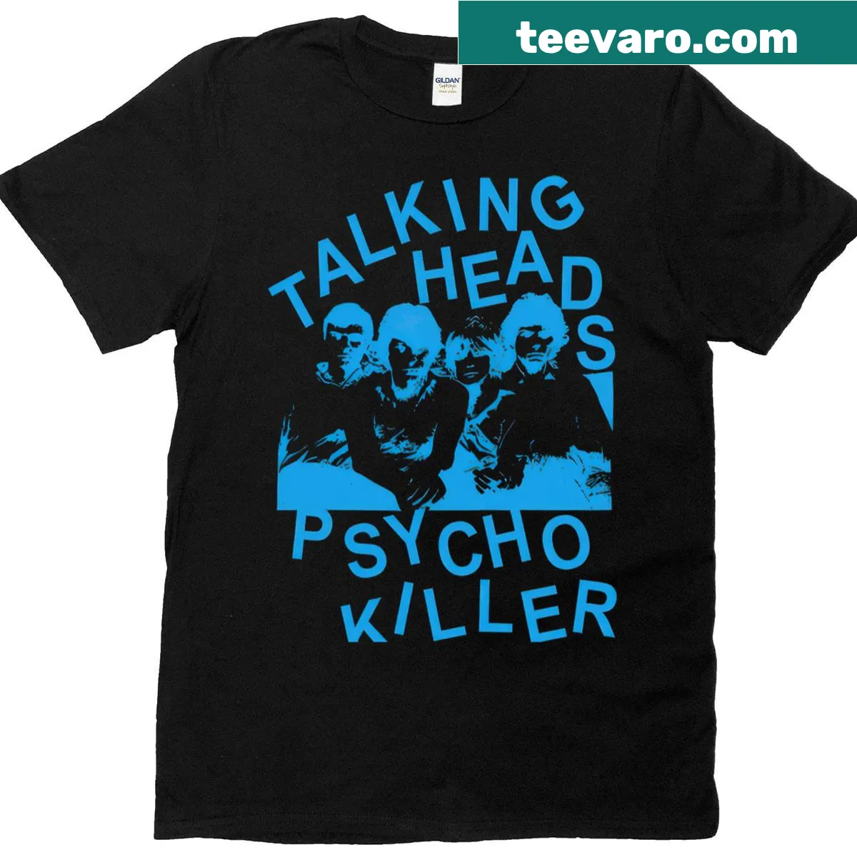 Illustrative T-shirt inspired by Talking Heads Psycho Killer — on a men's t-shirt