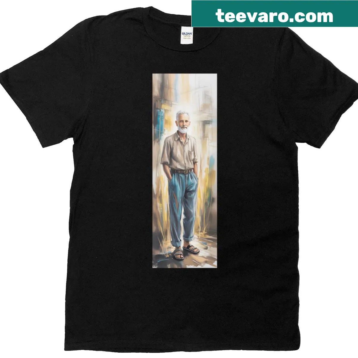 Limited edition t-shirt featuring a textured gentleman portrait artwork — on a men's t-shirt