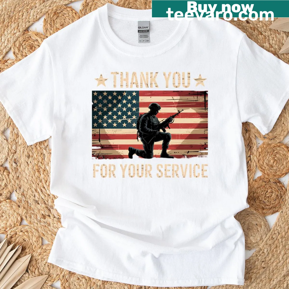 Patriotic veteran appreciation graphic on t-shirt — on a men's t-shirt