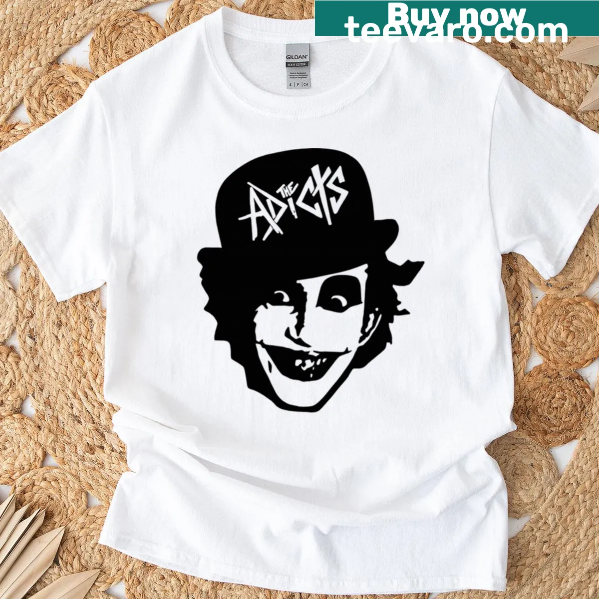 The Adicts band logo printed on a T-shirt — on a men's t-shirt