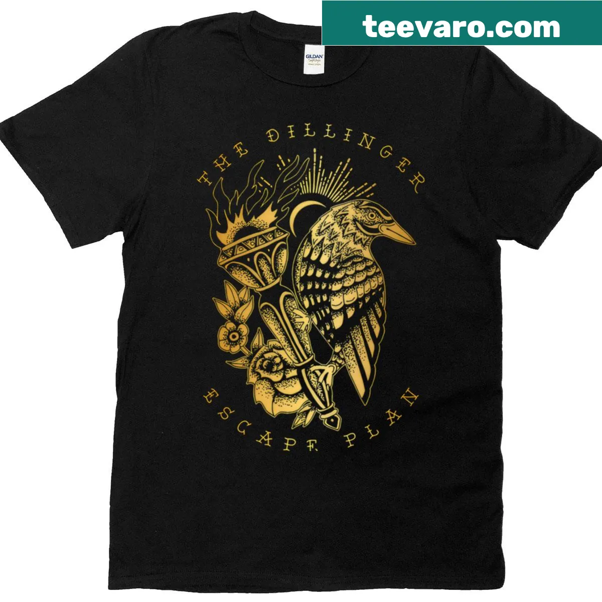 Band graphic design for The Dillingers Escapes Plan on a t-shirt — on a men's t-shirt