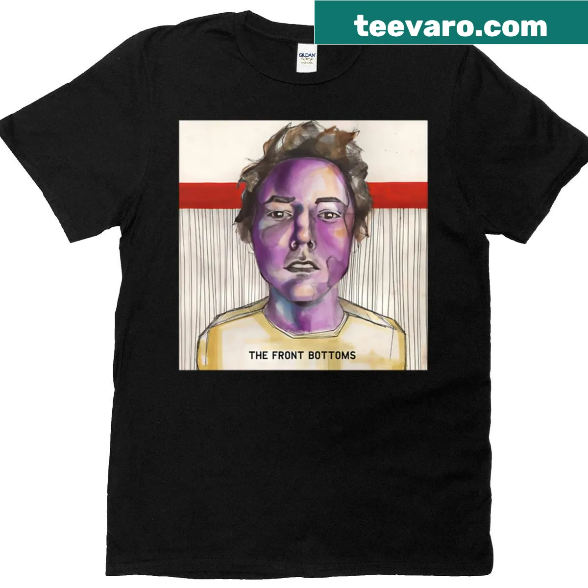 Graphic of The Front Bottoms logo on a t-shirt — on a men's t-shirt