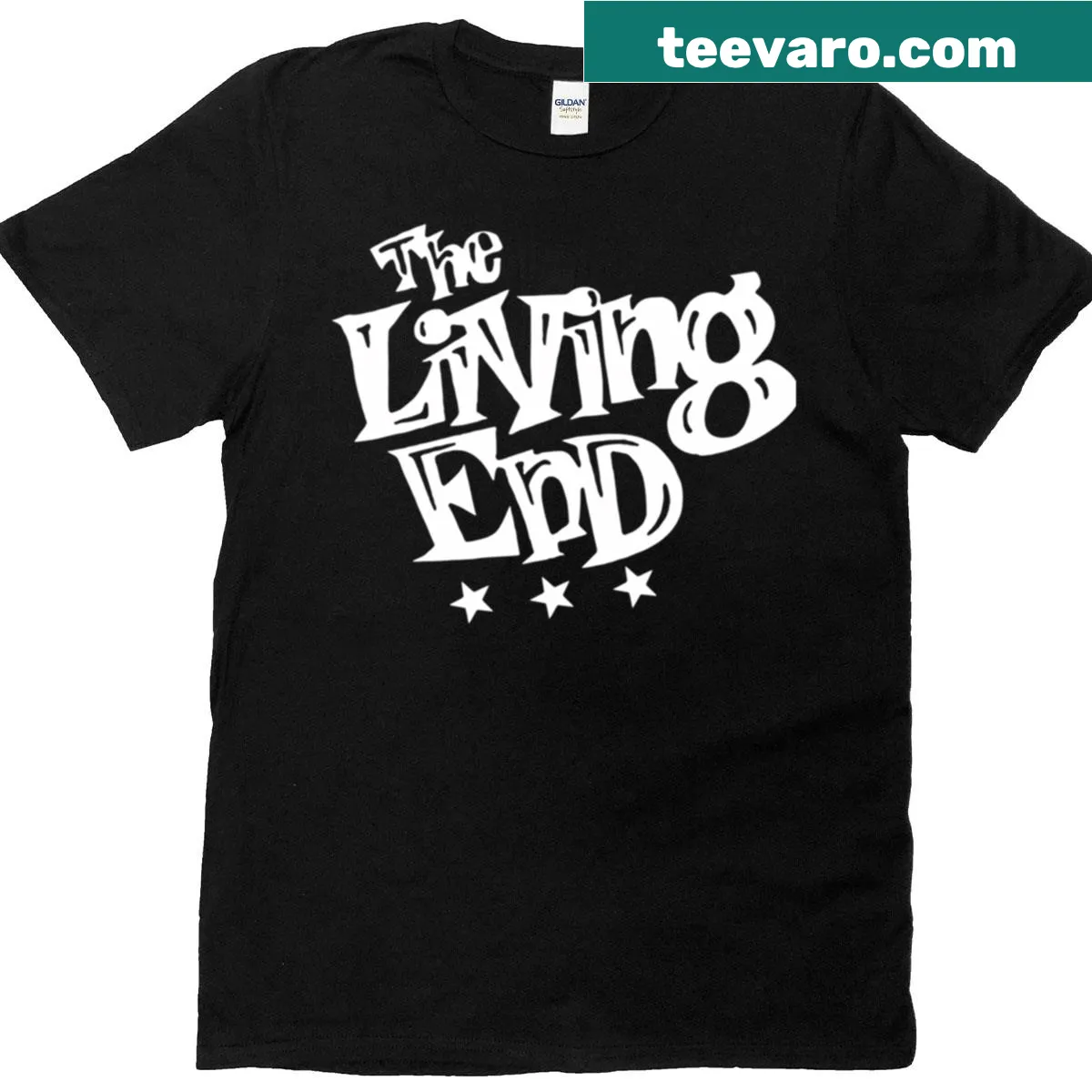 Illustrative tribute to The Living End on a music-themed t-shirt — on a men's t-shirt