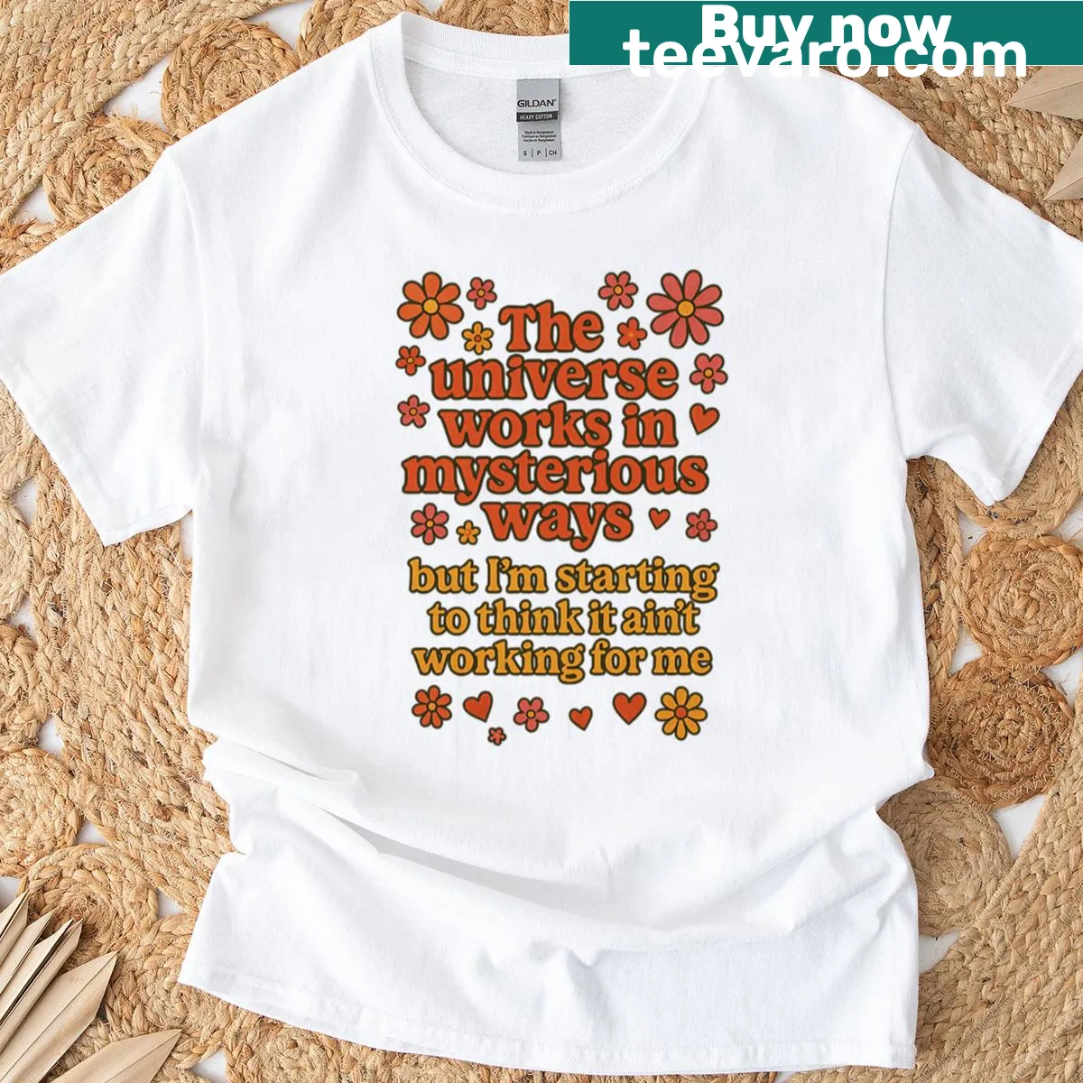 Oversized T-shirt with inspirational retro quote about the universe — on a men's t-shirt