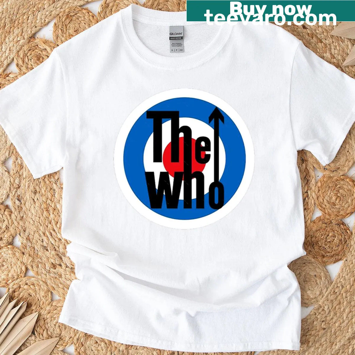 Vintage-style T-shirt featuring The Who band design — on a men's t-shirt