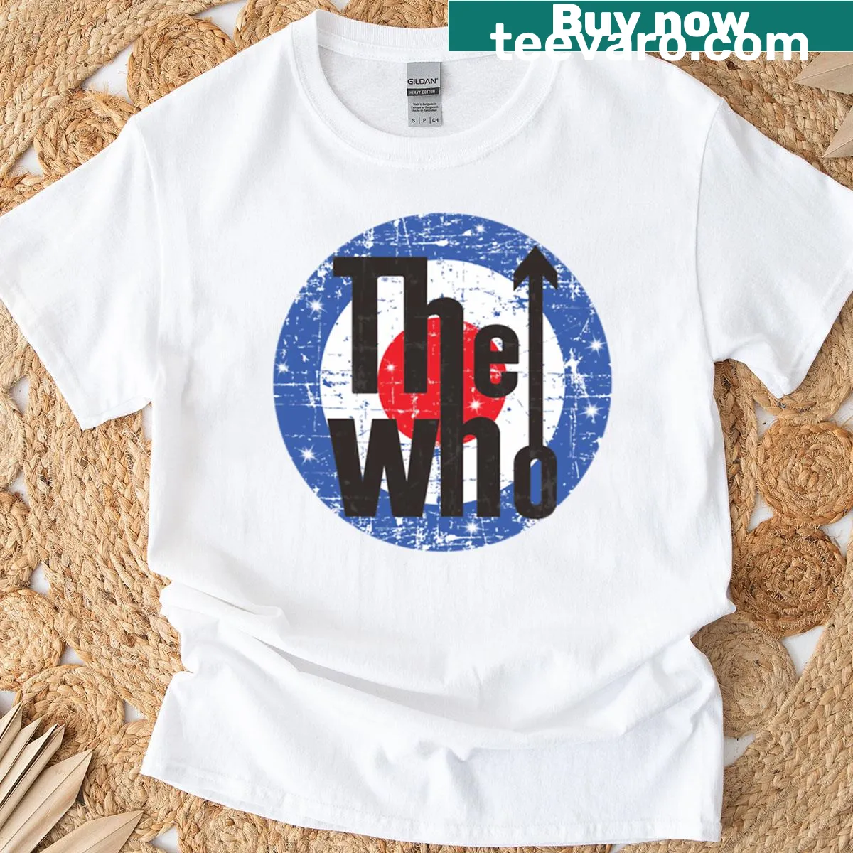 Vintage-style T-shirt featuring The Who bullseye graphic. — on a men's t-shirt